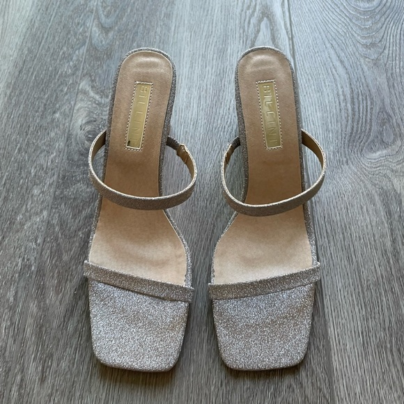 BILLINI OLETTA CHAMPAGNE GLITTER SLIP ON GLAM MULE SQUARE TOE BLOCK HEELS SIZE 7 - Picture 4 of 10